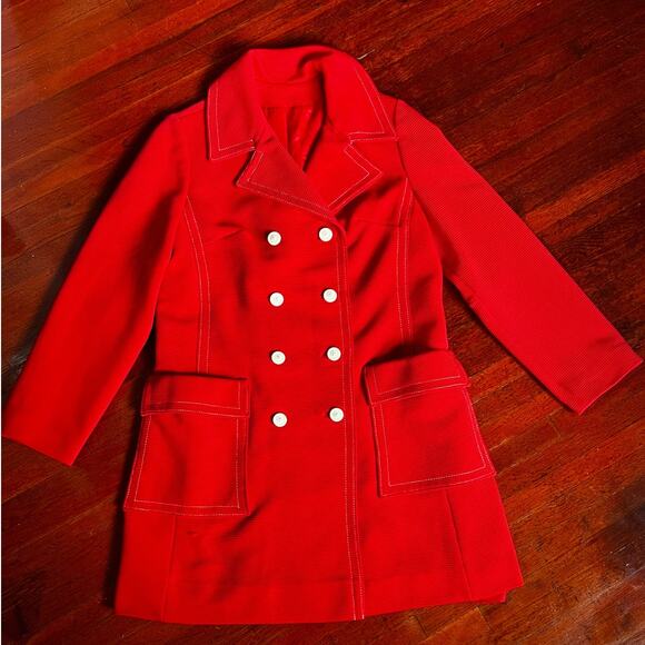 Vintage 60s Betty Rose ILGWU Red White Light Coat Mod Jacket Small Medium Retro - Picture 1 of 9